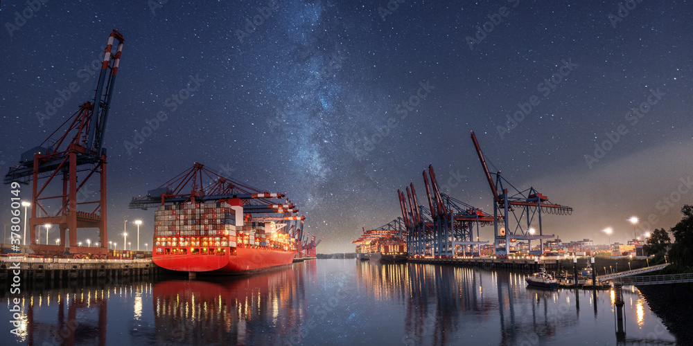 Obraz premium Hamburg Container Hafen bei Nacht 