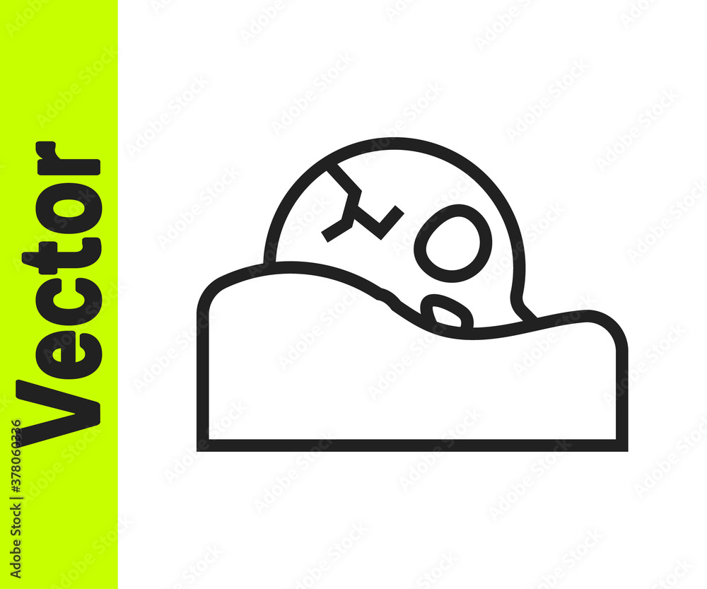 Black line Human skull in the ground icon isolated on white background. Vector. Black line Human skull in the ground icon isolated on white background. Vector.