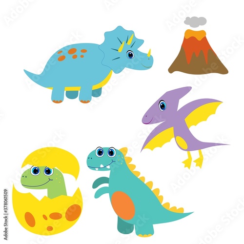set of cute dinosaurs, cartoon baby dino vector illustration 