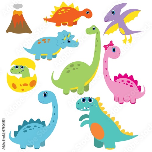 set of cute dinosaurs  cartoon baby dino vector illustration 