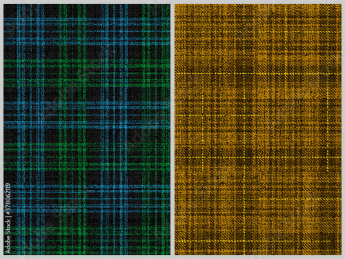 set of 2 ragged old dark seamless patterns of tartan ornament for textile texture with lost threads	