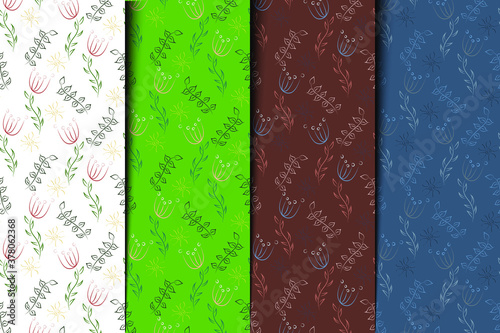 Cute seamless floral pattern in different colors. Vector illustration. For convenience, all three patterns have been added to the Swatches palette.