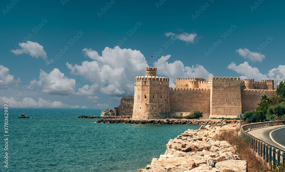 historical castle landscape view on the coast of Turkey, Mersin-Anamur