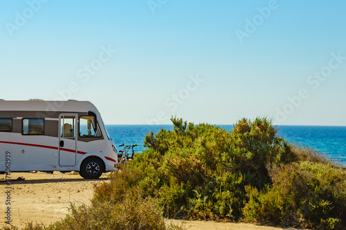 Camper car on beach, camping on nature