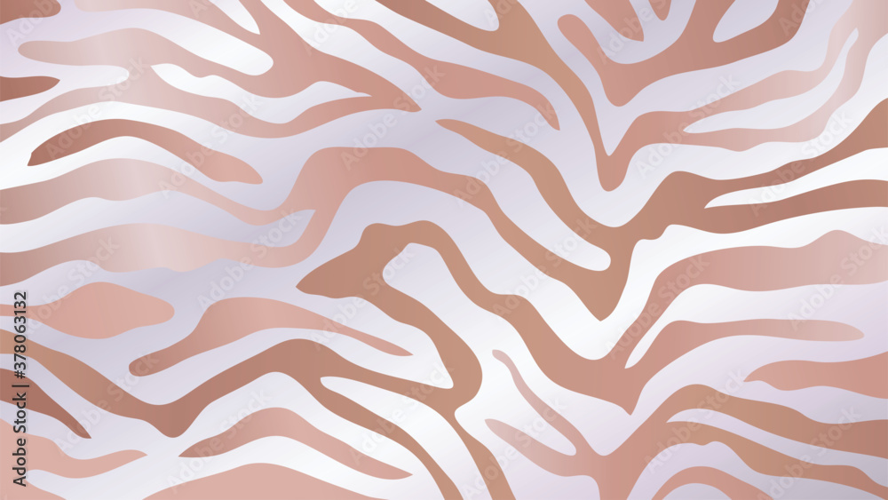 Rose Gold zebra skin background vector. Luxury gold texture with foil effect.  Animal stripes pattern wall art vector illustration.