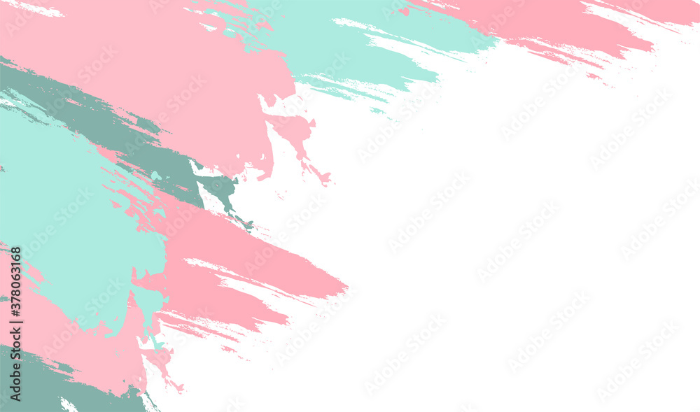 Abstract. Brush paint acrylic stroke color pink-green background. Vector.