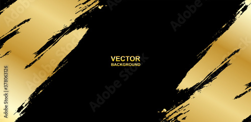 Abstract. Brush paint gold color on black background. Vector.