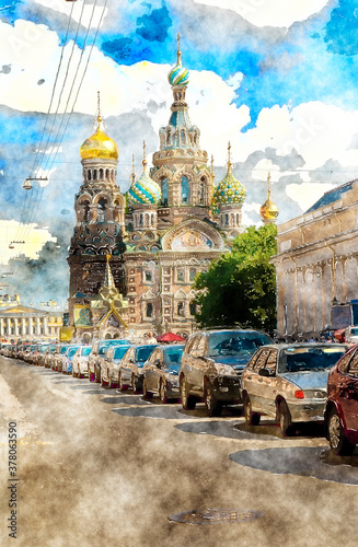 watercolor church of the savior on spilled blood