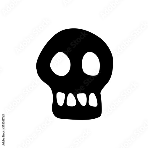 Skull ablack silhouette. Vector black illustration Isolated on white background. Theme of Halloween and death in cartoon flat style