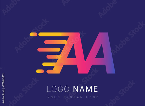Initial Letter AA speed Logo Design template, logotype company name colored yellow, magenta and blue.for business and company identity.