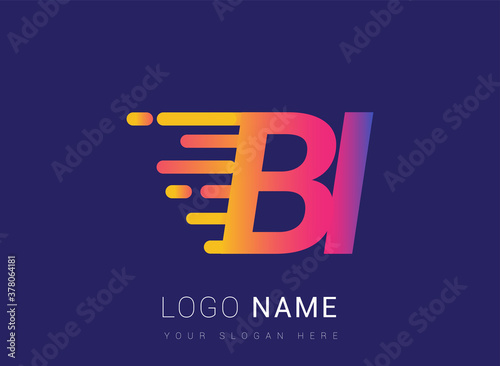 Initial Letter BI speed Logo Design template, logotype company name colored yellow, magenta and blue.for business and company identity.