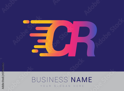 Initial Letter CR speed Logo Design template, logotype company name colored yellow, magenta and blue.for business and company identity.