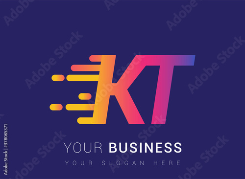 Initial Letter KT speed Logo Design template, logotype company name colored yellow, magenta and blue.for business and company identity.