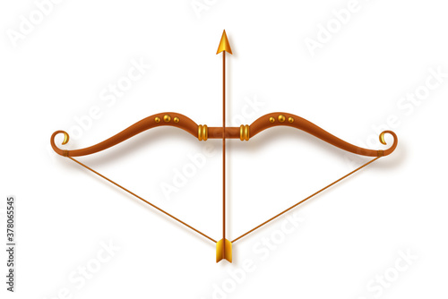 Antique bow and arrow isolated on white background. Dussehra holiday design element. Realistic style vector illustration.