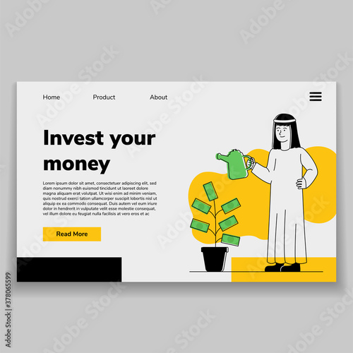 Investing Money Illustration Arabian Man Watering Money Plant