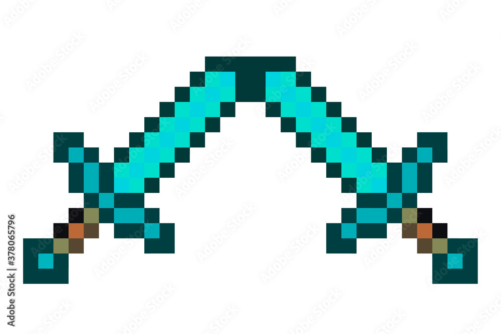 Pixel arsenal templates for printing. The concept of games weapon. Pixel ax, pickaxe. Vector illustration EPS 10