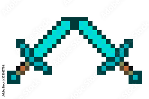 Pixel arsenal templates for printing. The concept of games weapon. Pixel ax, pickaxe. Vector illustration EPS 10