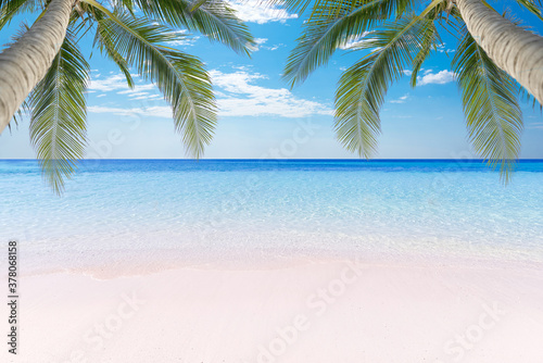 White beach and blue sea Summer background for product placement.