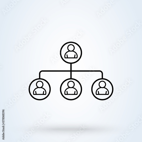 Hierarchical structure sign icon or logo line. Hierarchical network and hierarchical structure concept. digital economy outline vector illustration.