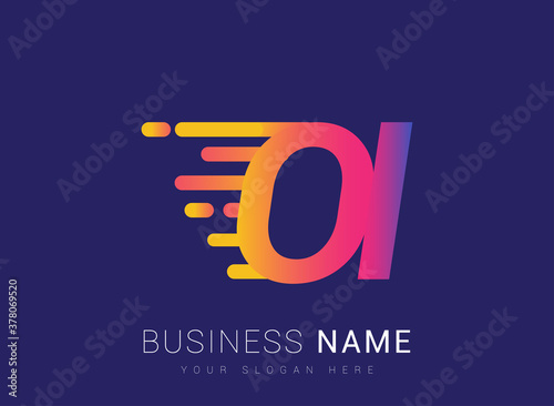 Initial Letter OI speed Logo Design template, logotype company name colored yellow, magenta and blue.for business and company identity.