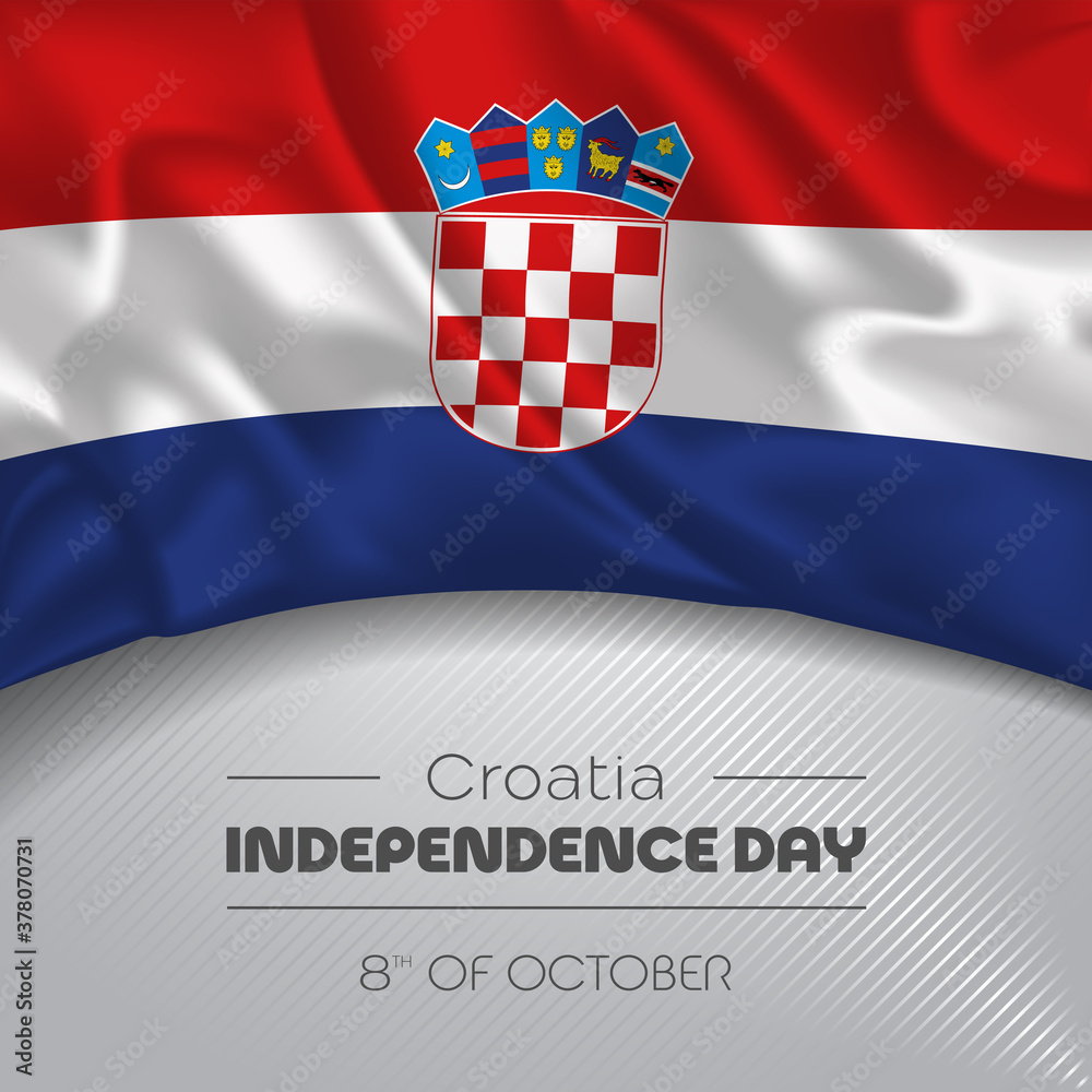 Croatia happy independence day greeting card, banner vector illustration