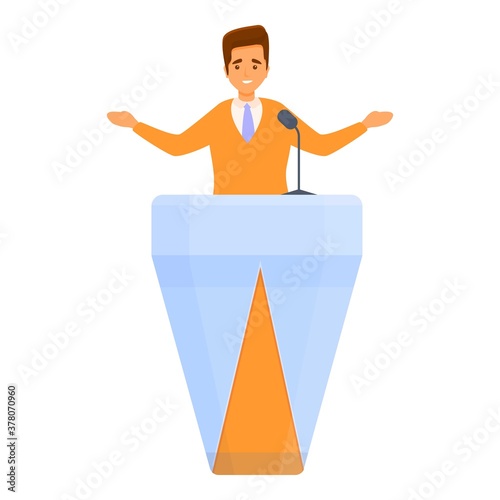 Election vote agitation speaker icon. Cartoon of election vote agitation speaker vector icon for web design isolated on white background