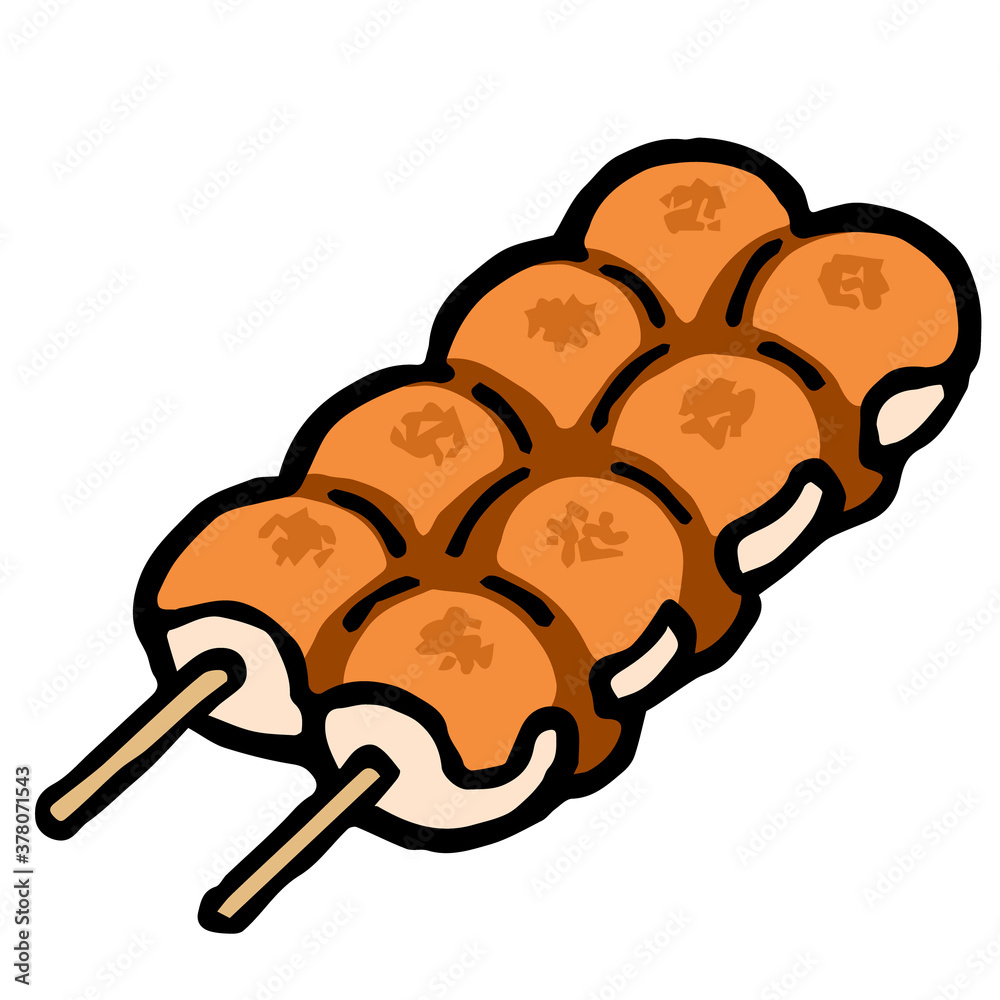 Illustration of Mitarashi dango: Illustration like woodblock print Illustration of Mitarashi dango: Illustration like woodblock print