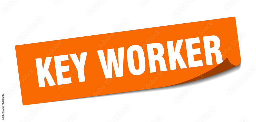 key worker sticker. square isolated label sign. peeler key worker sticker. square isolated label sign. peeler