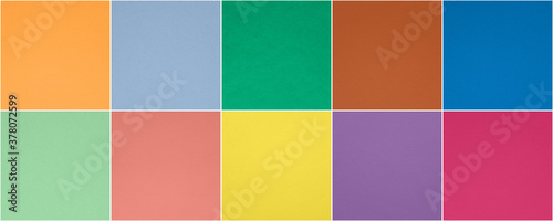 Set of 10 trendy pantone colors of spring-summer 2021 season: marigold, cerulean, mint, rust, french blue, green ash, burnt coral, illuminating, amethyst orchid, raspberry sorbet. Paper texture