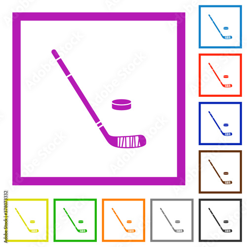 Photography Hockey stick and puck flat framed icons