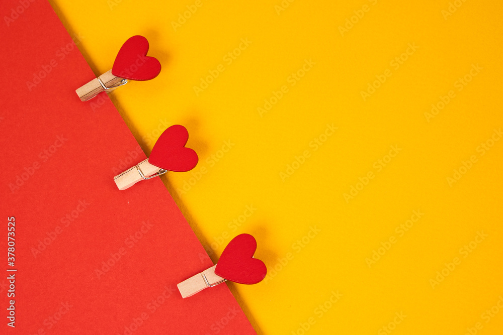 Hearts on a clothespin two-color background Copy Space free space Hearts on a clothespin two-color background Copy Space free space