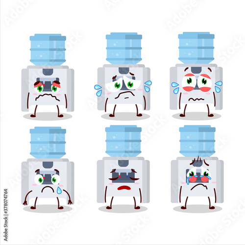 Water cooler cartoon character with sad expression