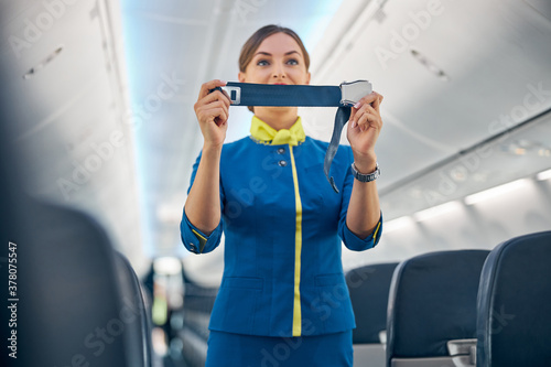 Charming air hostess training safety prior procedures to flight take off