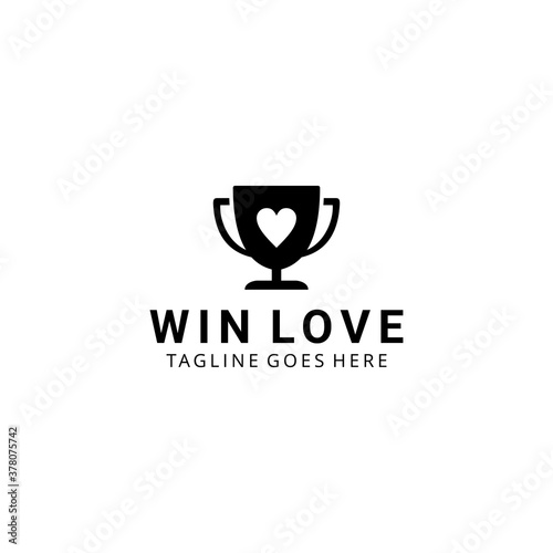 Creative modern trophy logo with heart icon vector template illustration