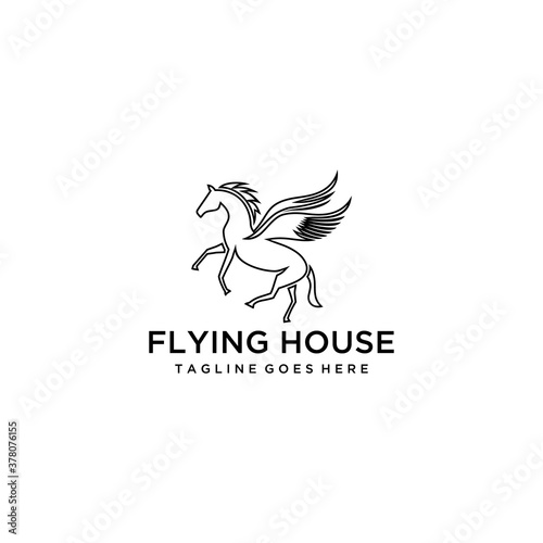 Simple Elegance horse flying with wings Vector linear icons and logo design 