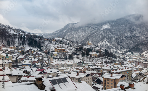 Town of Idrija in western Slovenia in winter time