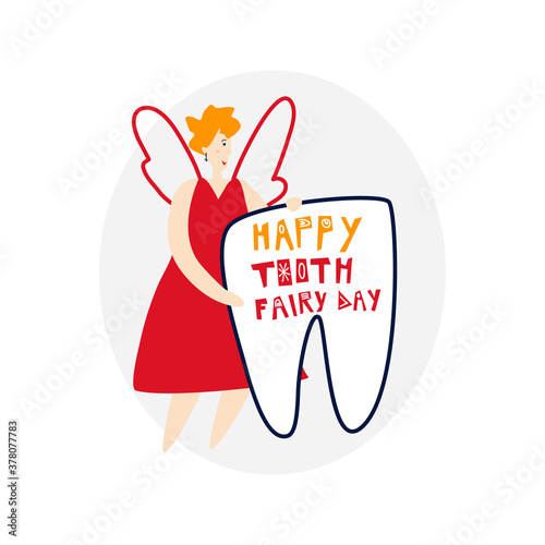 Happy Tooth Fairy Day. Greeting card. Vector illustration