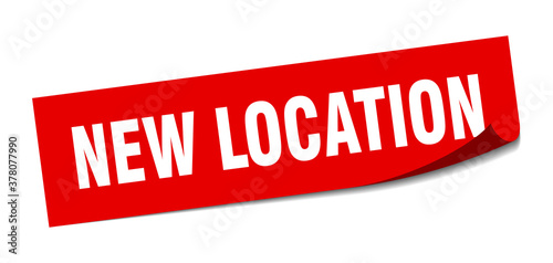new location sticker. square isolated label sign. peeler
