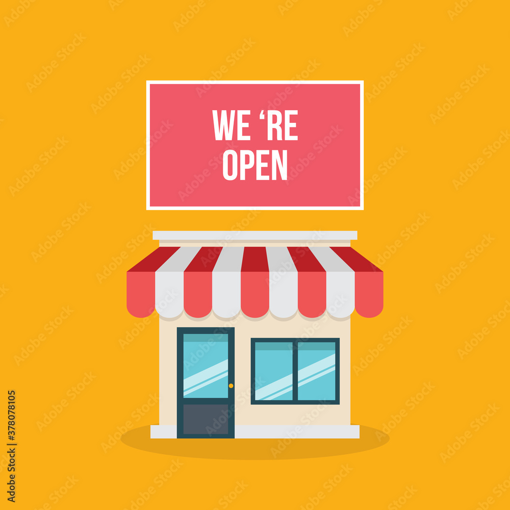 We 're open.Small Business Storefront. Retail. Vector illustration. We 're open.Small Business Storefront. Retail. Vector illustration.