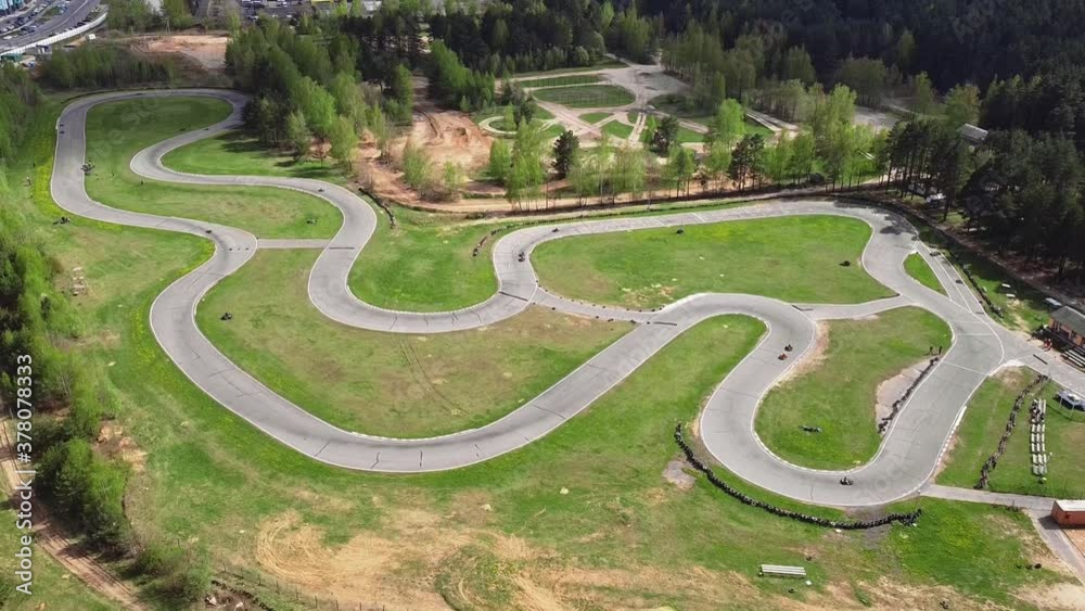 Go kart. Karting competitions, Kart racing open-wheel motorsport. sunny day 2.7K Aerial footage of go-karts and racing go-karts.
