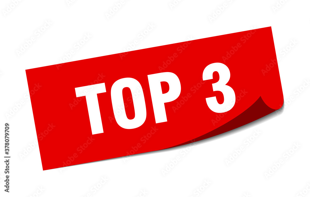 top 3 sticker. square isolated label sign. peeler top 3 sticker. square isolated label sign. peeler