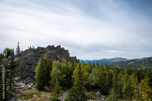 Russian nature mountains forest clouds sky