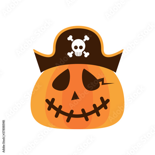 halloween pumpkin with pirate hat flat style icon