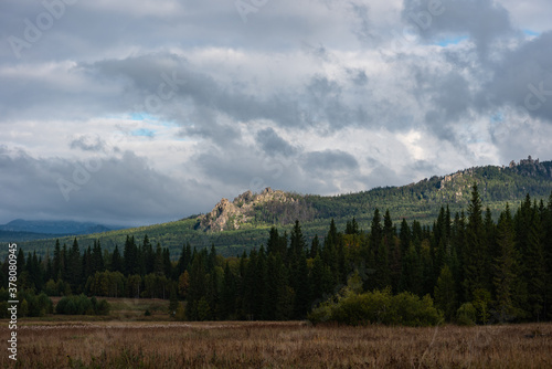 Ural mountains landscape with clouds