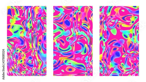 Multicolored children background set. Bright  vector artwork. Vertical good vibes colorful templates, exotic posters and cover designs