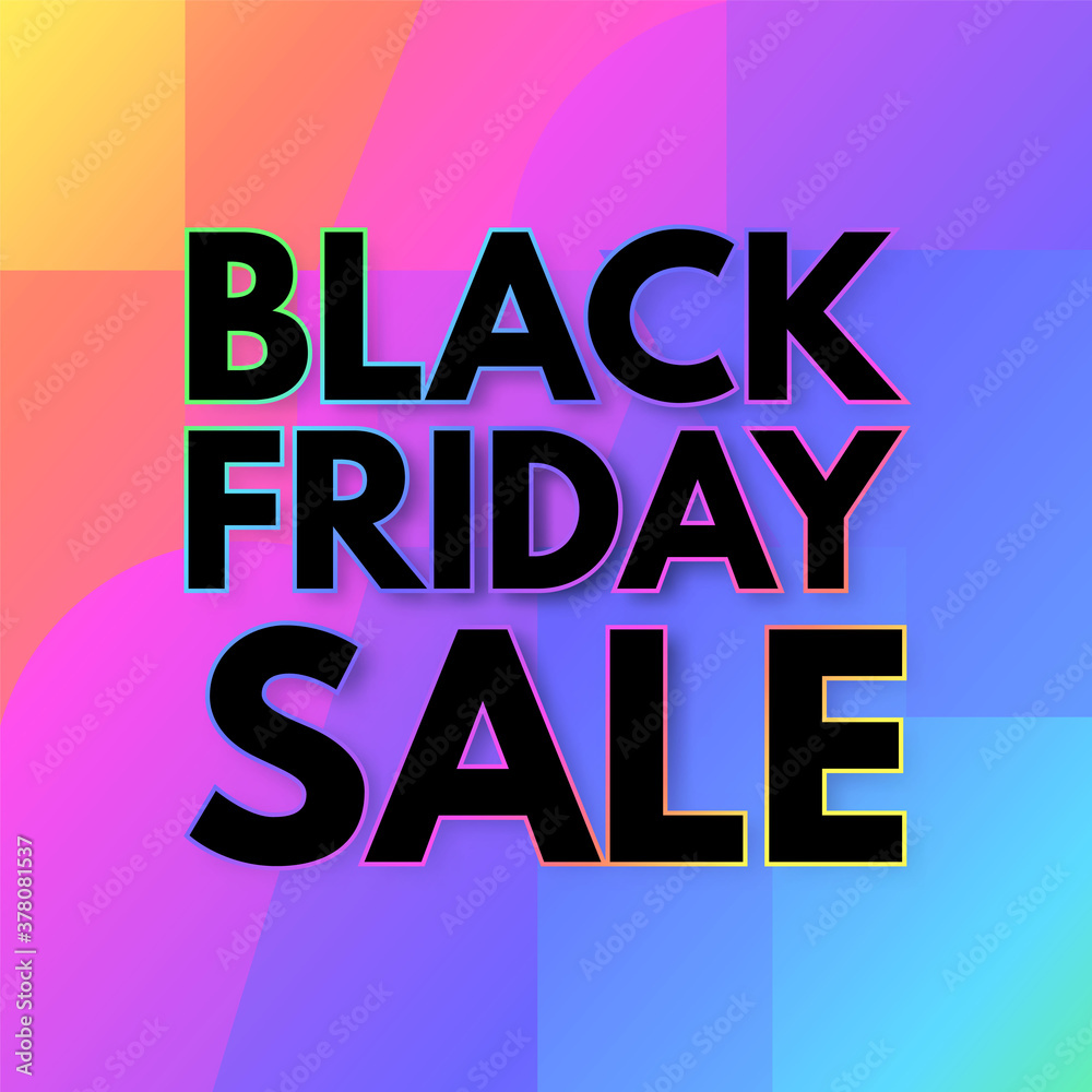 Black Friday Sale poster template. Super offer. 3D triangles and neon rainbow gradient effect