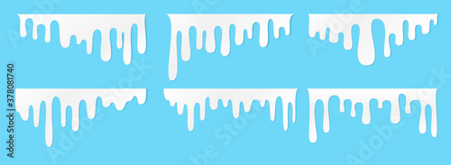 White melt drips or liquid sauce and milk drops. White liquid or melted chocolate drips, milk current paint.