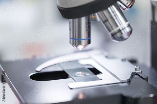 Close up of microscope at the blood laboratory, Concept Science and Technology