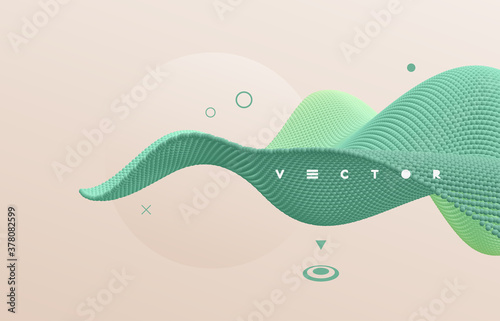 3D wavy background. A wave formed from many spheres. Abstract vector illustration for poster, banner or card. Modern pattern.