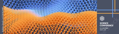 Science conference. Wavy surface with dynamic effect. Can be used for online courses, master class, seminar, presentation, webinar or lecture. Vector illustration. 3d vector illustration.